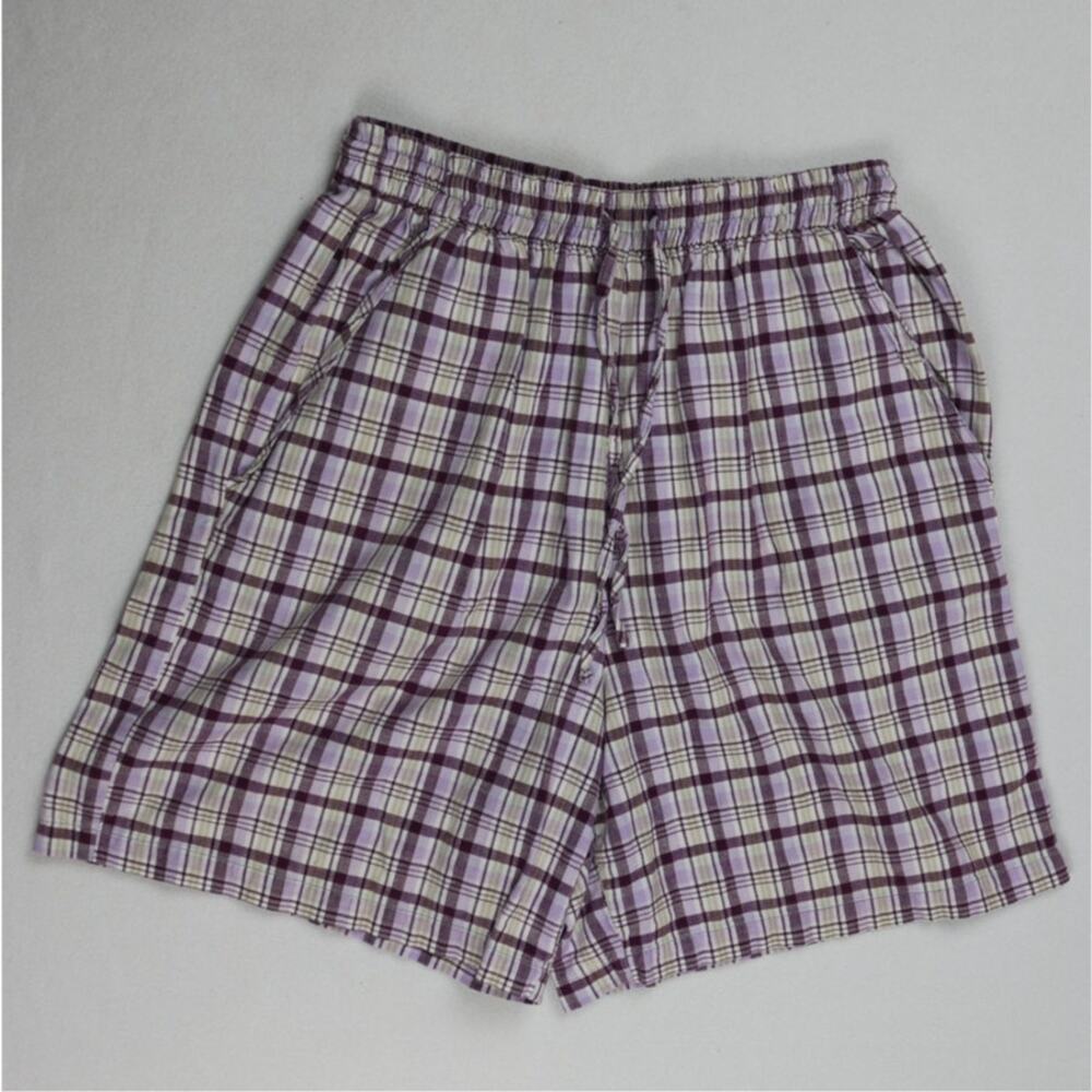 Summit Hill Plaid Shorts Women's Medium Purple White Elastic Waist Casual